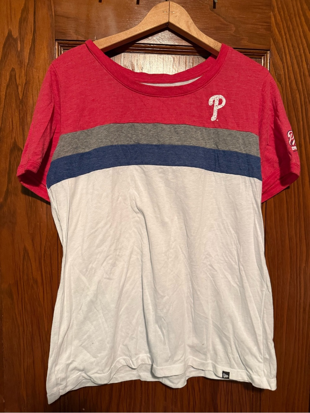 New Era Phillies Women’s Colorblock Tee in Red, Gray, Blue & White